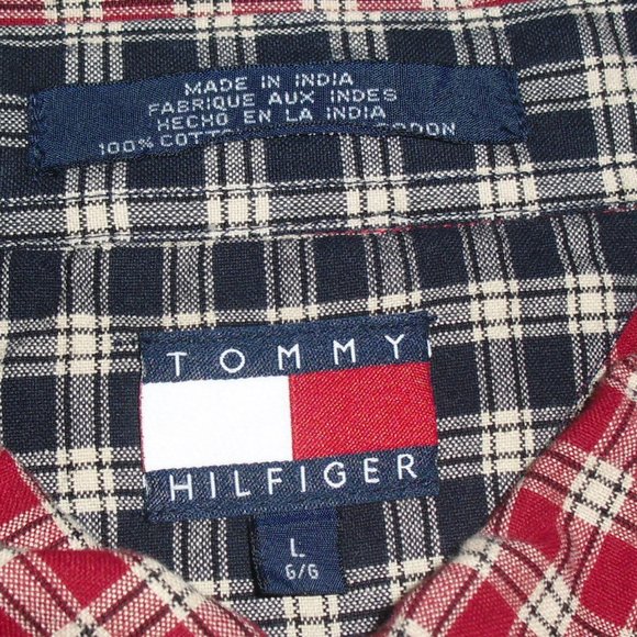 Tommy Hilfiger $75 Pearl Button Red Plaid Long Sleeve Shirt Mens sz. Large New - Picture 3 of 4